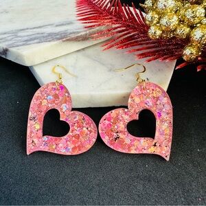 Valentines Day Iridescent Pink Heart earrings